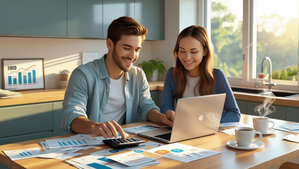 Family using budgeting tips to save money at home